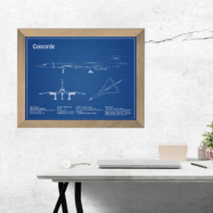 Concorde - Flugzeugkonzeption Zeichnend Pläne AD Fotodruck