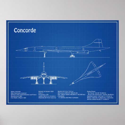 Concorde - Flugzeugkonzeption Zeichnend Pläne AD Poster (Vorne)
