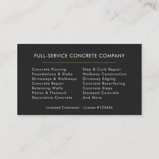 Concrete Contractor Services Visitenkarte (Rückseite)
