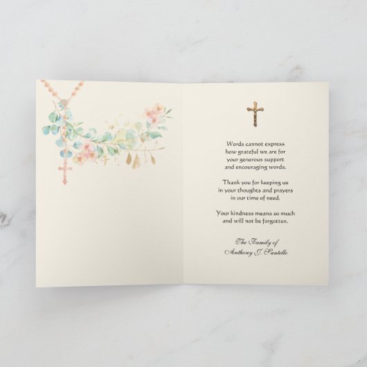 Condolence Beileid Danke, katholische Crucifix Dankeskarte (Innenseite)