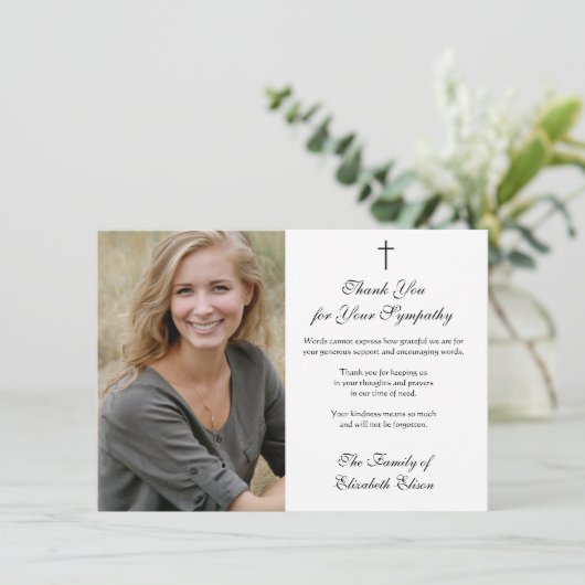 Condolence Beileid Wertschätzung Foto Cross Dankeskarte (Stehend Vorderseite)