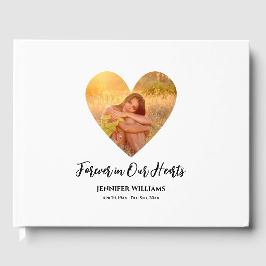 Condolence Foto White Heart Moderne Kalligrafie Gästebuch (Vorderseite)