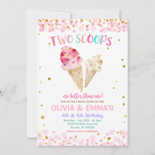 Cone Ice Cream Joint Birthday Party Einladung (Vorderseite)