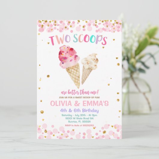Cone Ice Cream Joint Birthday Party Einladung (Stehend Vorderseite)