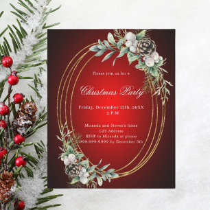 Cone Pine Red Gold Weihnachtszeit Party Einladung