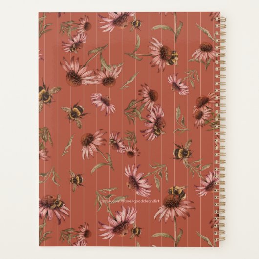 Coneflower Bees Pattern Custom Title Family Planer (Rückseite)