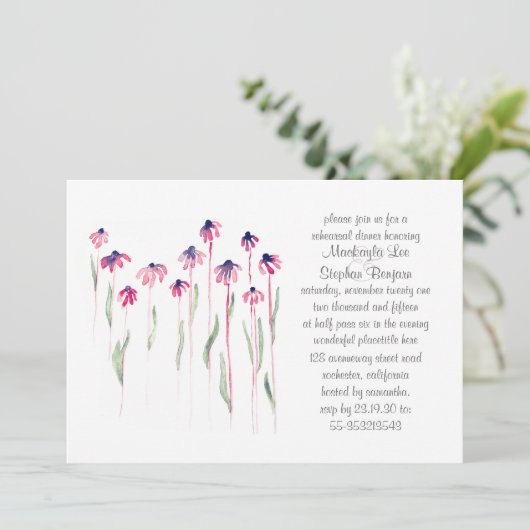 Coneflowers Probe Dinner Wasserfarbene Einladung (Stehend Vorderseite)