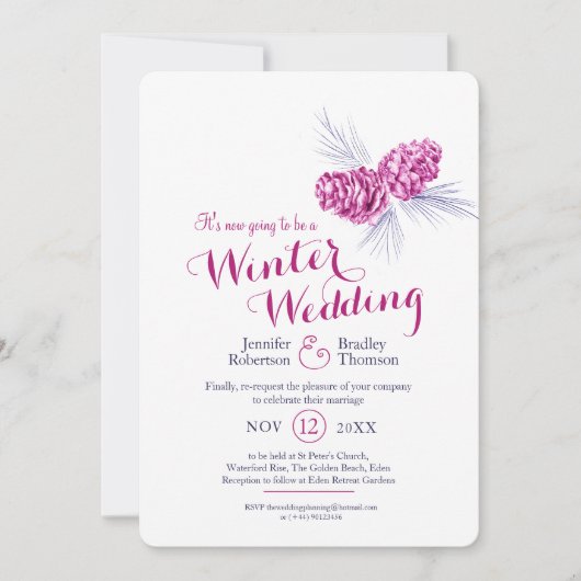 Cones Art Blue Pflum Winterhochzeit neu geplant Einladung (Vorderseite)