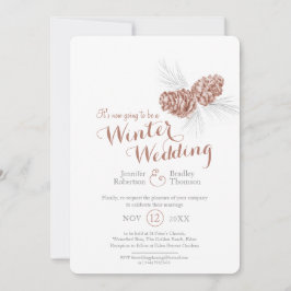 Cones Art braune graue Winterhochzeit neu geplant Einladung