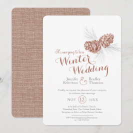 Cones Art braune graue Winterhochzeit neu geplant Einladung