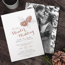 Cones Art braune Winterhochzeit Foto Einladung