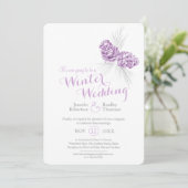 Cones Art lila grau Winterhochzeit neu geplant Einladung (Stehend Vorderseite)