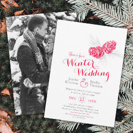 Cones Art Red Gray Winterhochzeit Foto Einladung