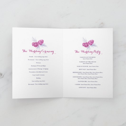Cones lila Marine Winterhochzeit Programm (Innenseite)