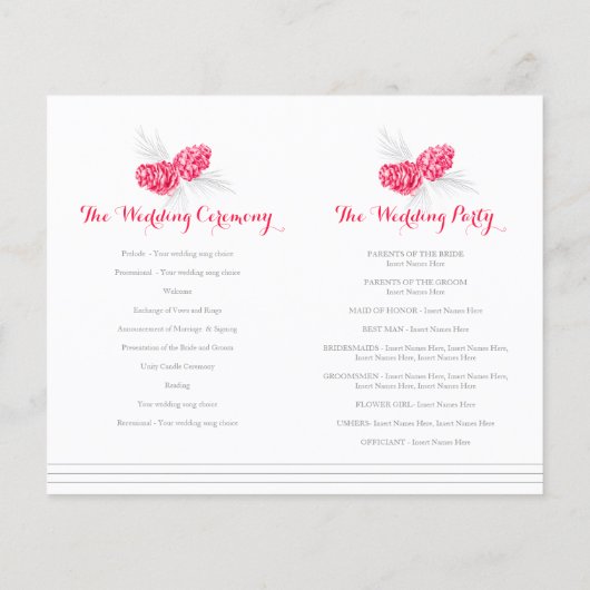 Cones rotes Winterhochzeitprogramm (Rückseite)