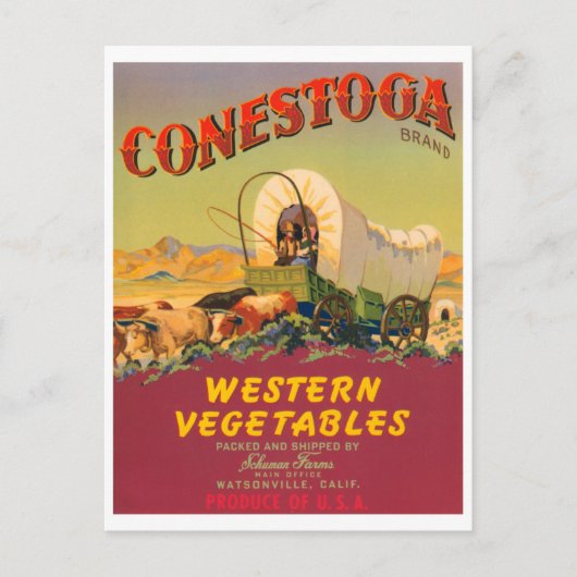 Conestoga Western Gemüse Vintages Kratetikett Postkarte (Vorderseite)