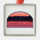 Conesus Lake New York Red Sunrise Ornament Aus Metall (Vorne)
