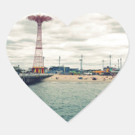 Coney Island Beach Panorama Herz-Aufkleber