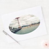 Coney Island Beach Panorama Ovaler Aufkleber (Umschlag)