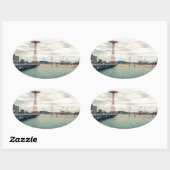 Coney Island Beach Panorama Ovaler Aufkleber (Blatt)