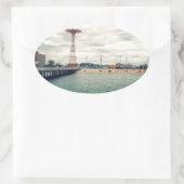 Coney Island Beach Panorama Ovaler Aufkleber (Tasche)