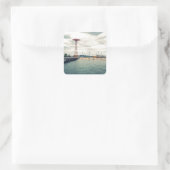 Coney Island Beach Panorama Quadratischer Aufkleber (Tasche)