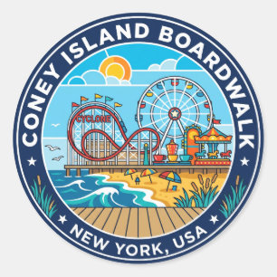Coney Island Boardwalk USA Runder Aufkleber