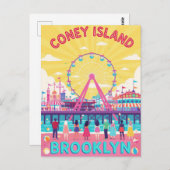 Coney Island Brooklyn Retro Poster Postkarte (Vorne/Hinten)