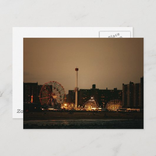 Coney Island in der Nacht Postkarte (Vorne/Hinten)