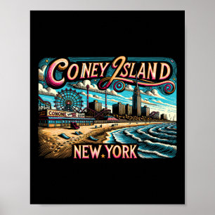 Coney Island New York Reise Sommer Familienurlaub Poster