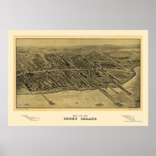Coney Island, NY Panoramic Map - 1906 Poster (Vorne)