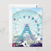 Coney Island Wonderwheel Riesenrad herein Sommer Postkarte (Vorne/Hinten)