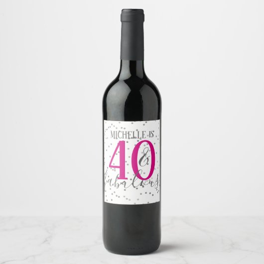 Confett 40 und fabelhafte Geburtstagsparty Wine La Weinetikett (Vorderseite)