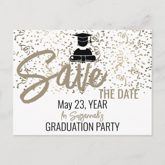 Confetti Abschluss Custom Foto Save the Date Ankündigungspostkarte (Vorderseite)