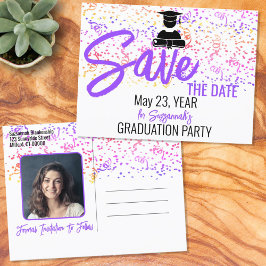 Confetti Abschluss Custom Foto Save the Date Ankündigungspostkarte