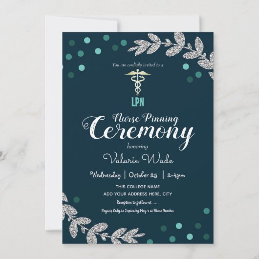 Confetti Abschluss LPN Zeremonie für Krankenpflege Einladung (Vorderseite)