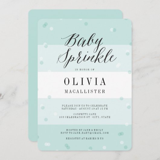 Confetti Aqua Stripes Boy Baby Sprinkle Einladung (Vorne/Hinten)