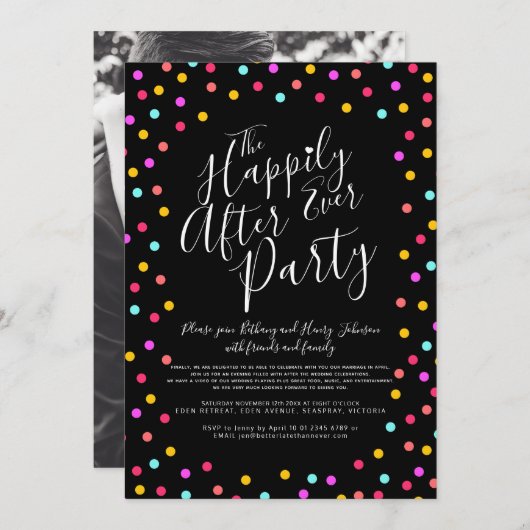 Confetti auf schwarz glücklich immer nach der Hoch Einladung (Vorne/Hinten)