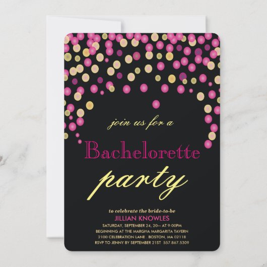 Confetti Bachelorette Imitate Pink Glitzer Hen Par Einladung (Rückseite)