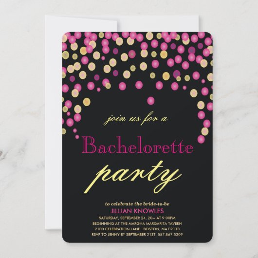 Confetti Bachelorette Imitate Pink Glitzer Hen Par Einladung (Vorderseite)