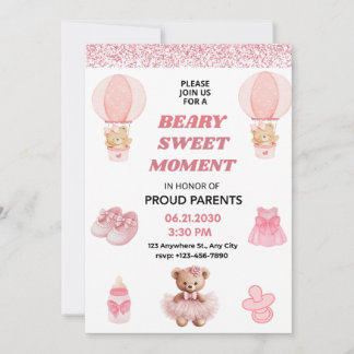 CONFETTI, BEARY SWEET MOMENT GIRL 5X7 BABY SHOWER EINLADUNG