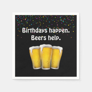 Confetti Birthday Beers on Black Napkins Serviette