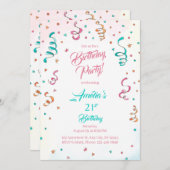 Confetti Birthday Invitation template editable Einladung (Vorne/Hinten)