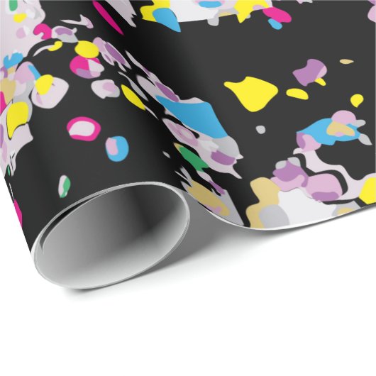 Confetti Black Wrapping Paper Geschenkpapier (Rolleneckpunkt)