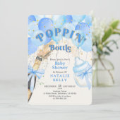 Confetti Blue Balloon Poppin'Flaschen Babydusche Einladung (Stehend Vorderseite)