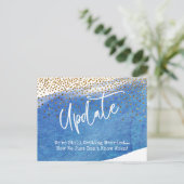 Confetti, Blue Watercolor - Hochzeitsaktualisierun Postkarte (Stehend Vorderseite)