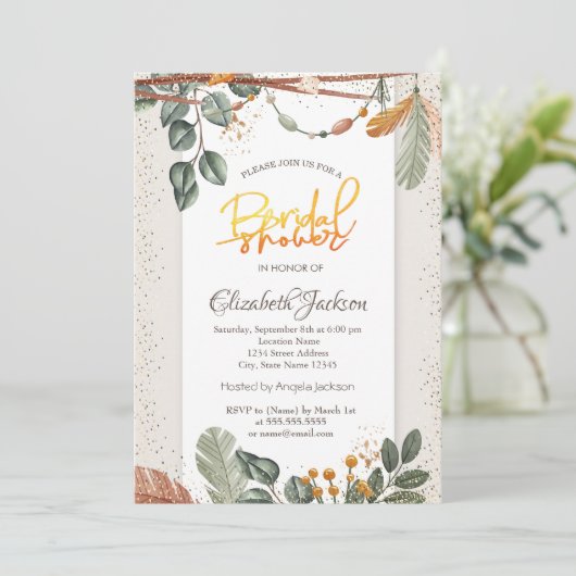 Confetti Boho Brautparty Einladung (Stehend Vorderseite)