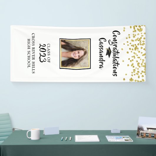 Confetti Brush Script Foto Abschluss Door Banner (Messe)