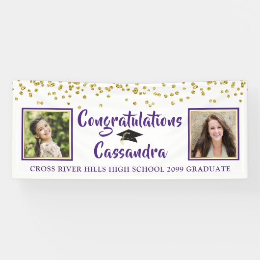 Confetti Brush Script Then & Now Fotos Abschluss Banner (Horizontal)