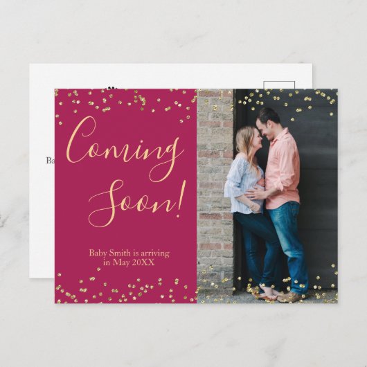 Confetti Burgund Schwangerschaft Ankündigung Postk (Vorne/Hinten)